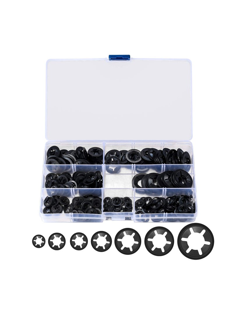 340PCS Push-On Starlock Washer Kit, 65Mn Steel Starlock Washers Assortment Quick Speed Locking Washers Set Industrial Grade Starlock Washers Universal Starlock Washer 【7 Sizes】 M3/M4/M5/M6/M8/M10/M12 - Image 1